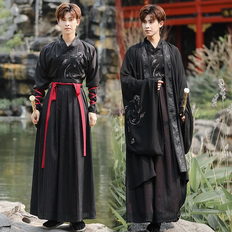

Hanfu мужское искусственное платье, длинное платье с вышивкой, традиционный китайский стиль, японский самурай, искусственное платье для косплея
