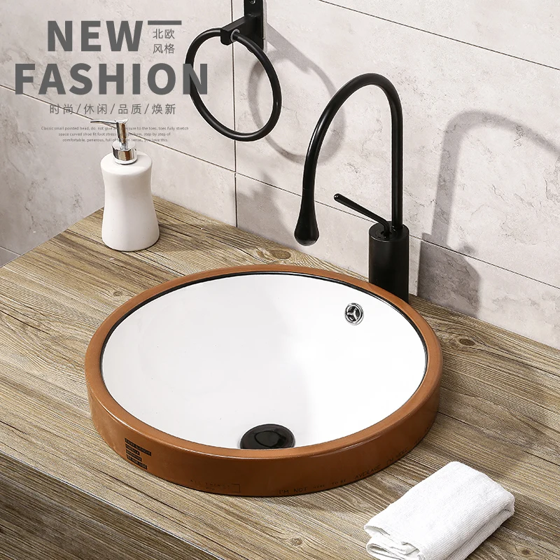 Semi-Embedded Mid-Basin Ceramic Matt Glaze Inter-Platform Basin round Bathroom Wash Basin Wash Face Drop-in Sink