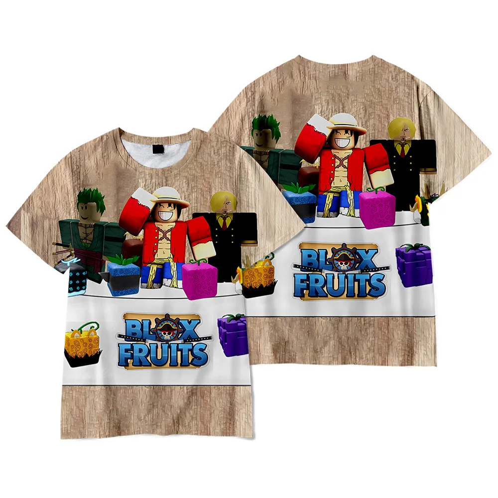 New Summer 3D ROBLOX Game Blox Fruits Fashionable Comfortable Simple Casual Sports Short-sleeved T-shirt Children's Clothing 4
