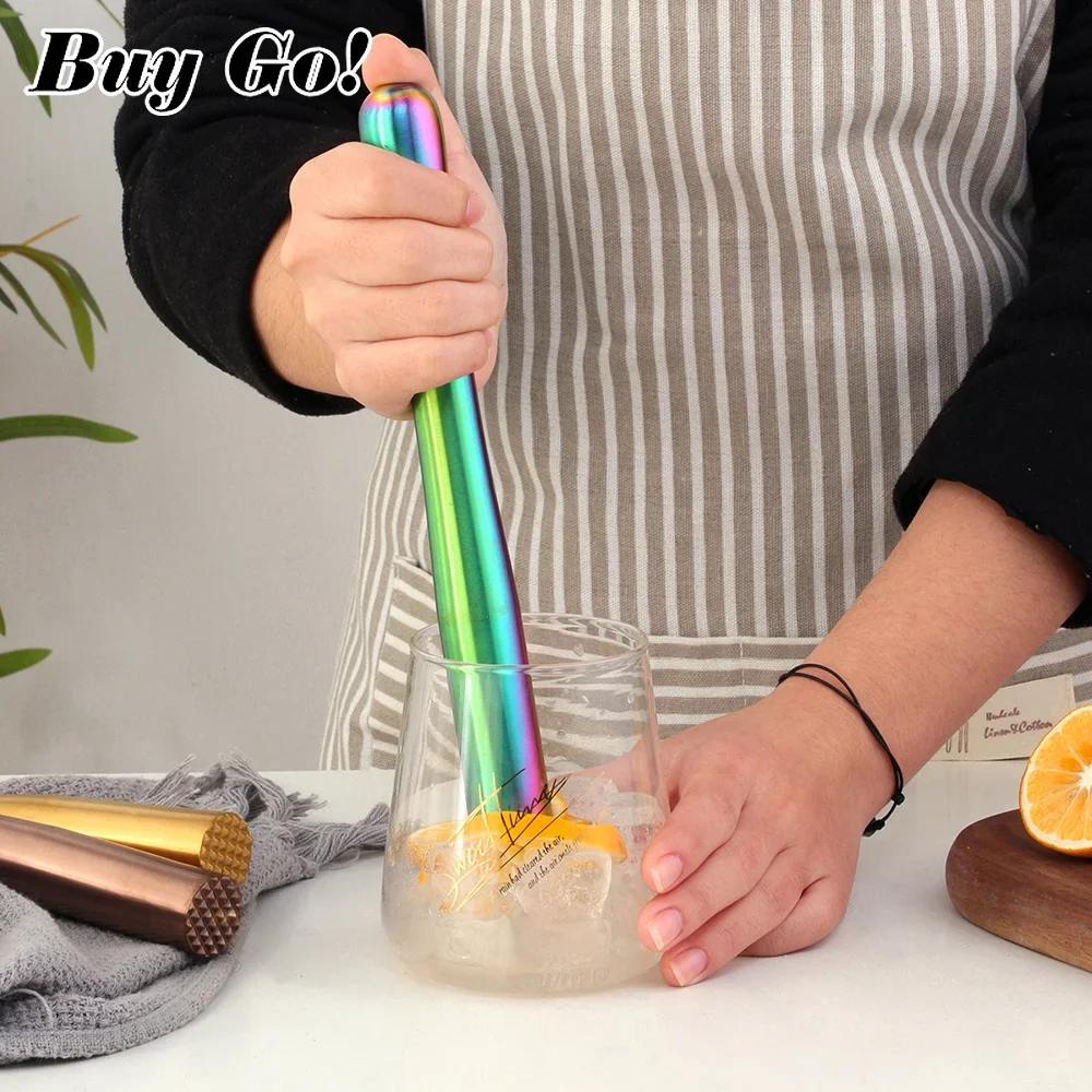 Stainless Steel Wine Mixing Stick Cocktail Muddler Shaker With Crushing Hammer DIY Drink Fruit Crushed Ice Barware Tool bar tools 1/2PCS