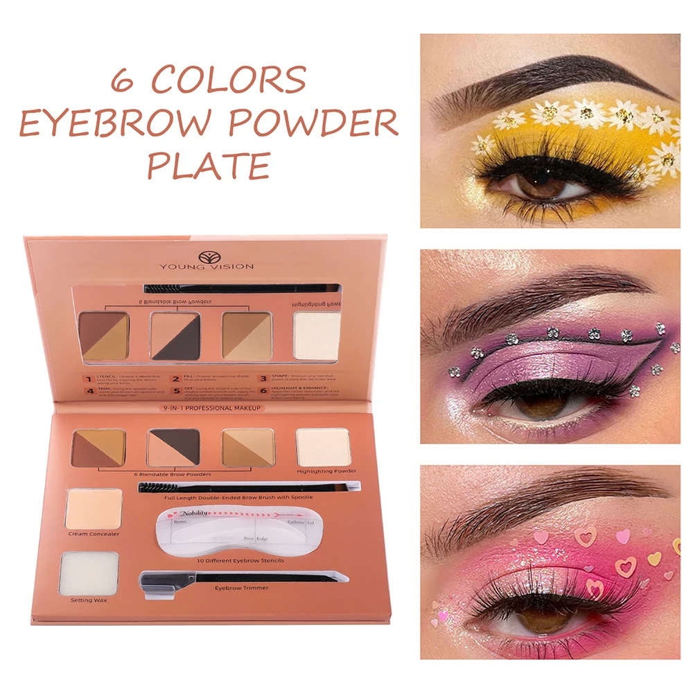 

6 Colors Eyebrow Powder Makeup Palettes Brow Shaping Eyebrow Powder Set Durable Highly Pigmented Long Lasting