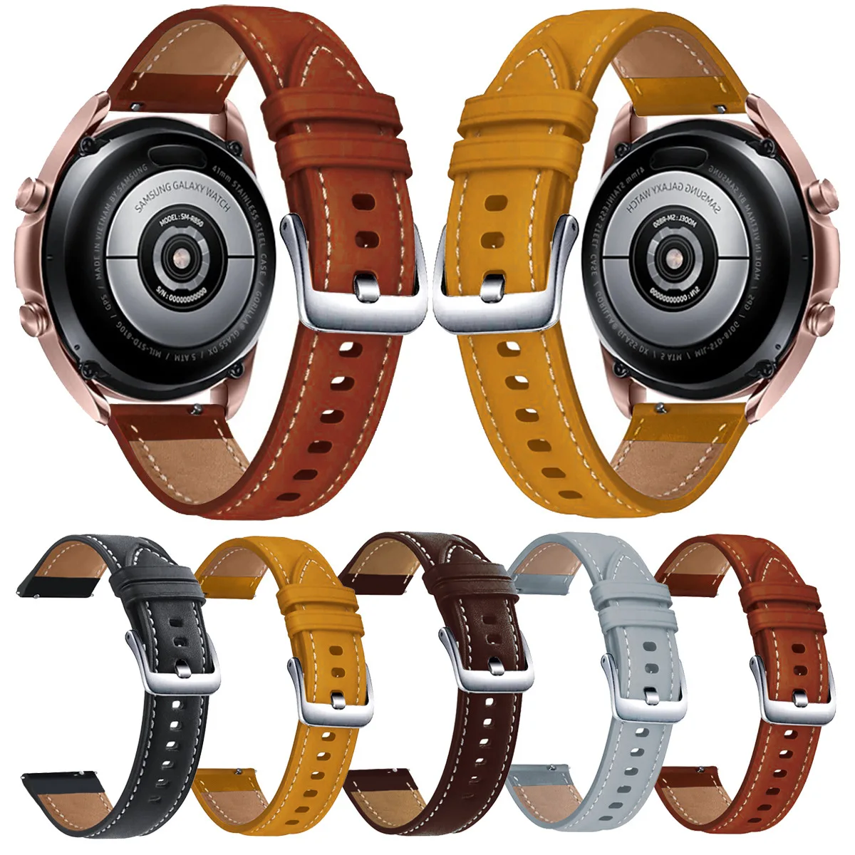 

20mm 22mm Leather strap For Samsung Galaxy watch 3 4 5 40 44 45 41 mm Watch4 42 46 Gear S3 Sports watch replacement wrist band