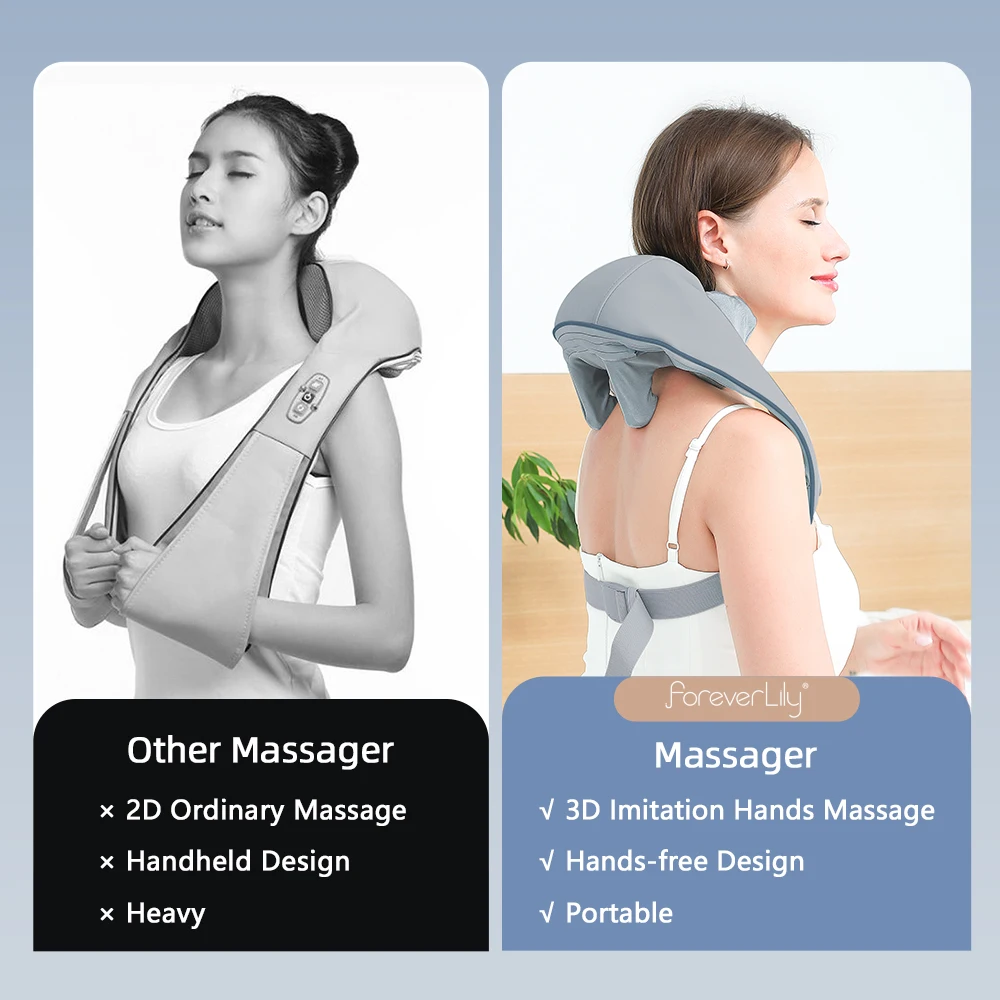 Foreverlily 26W Neck Shoulder Massager Brushless Motor Body Kneading Massage Shawl Trapezius Neck Back Cervical masajeador