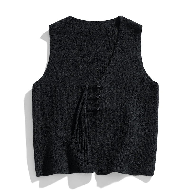 Solid Sweater Vest Men Brand Fashion V-neck Knit Vest Trendy Versatile Loose-fit Shoulder Jacket for Spring Autumn Cardigan