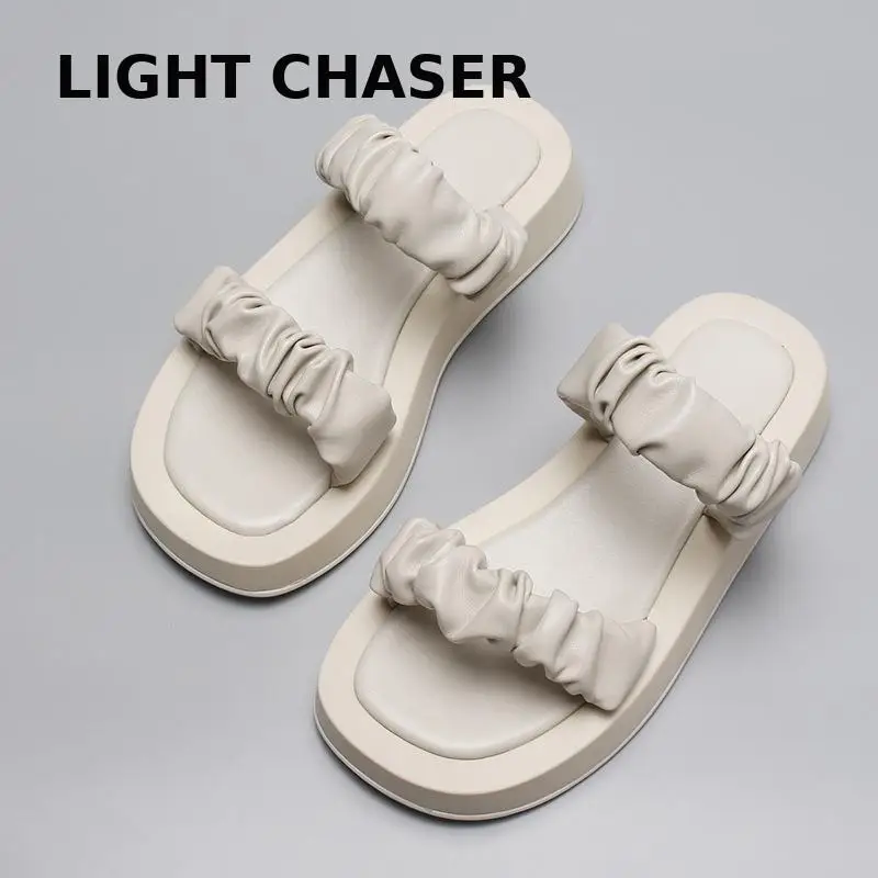 Summer Outer Wear Thick-soled Women's Slippers Flat-bottomed Simple Half-drag Muller Shoes Sandals And Slippers Women's New