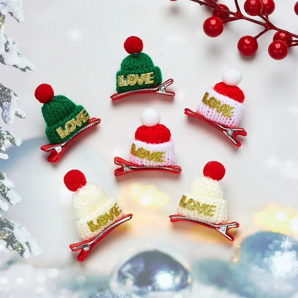 

1 Pair Christmas Hat Hair Clips for Girls Children's Knitted Mini Hat Cute Red Hairpins Christmas Hair Accessories Gifts