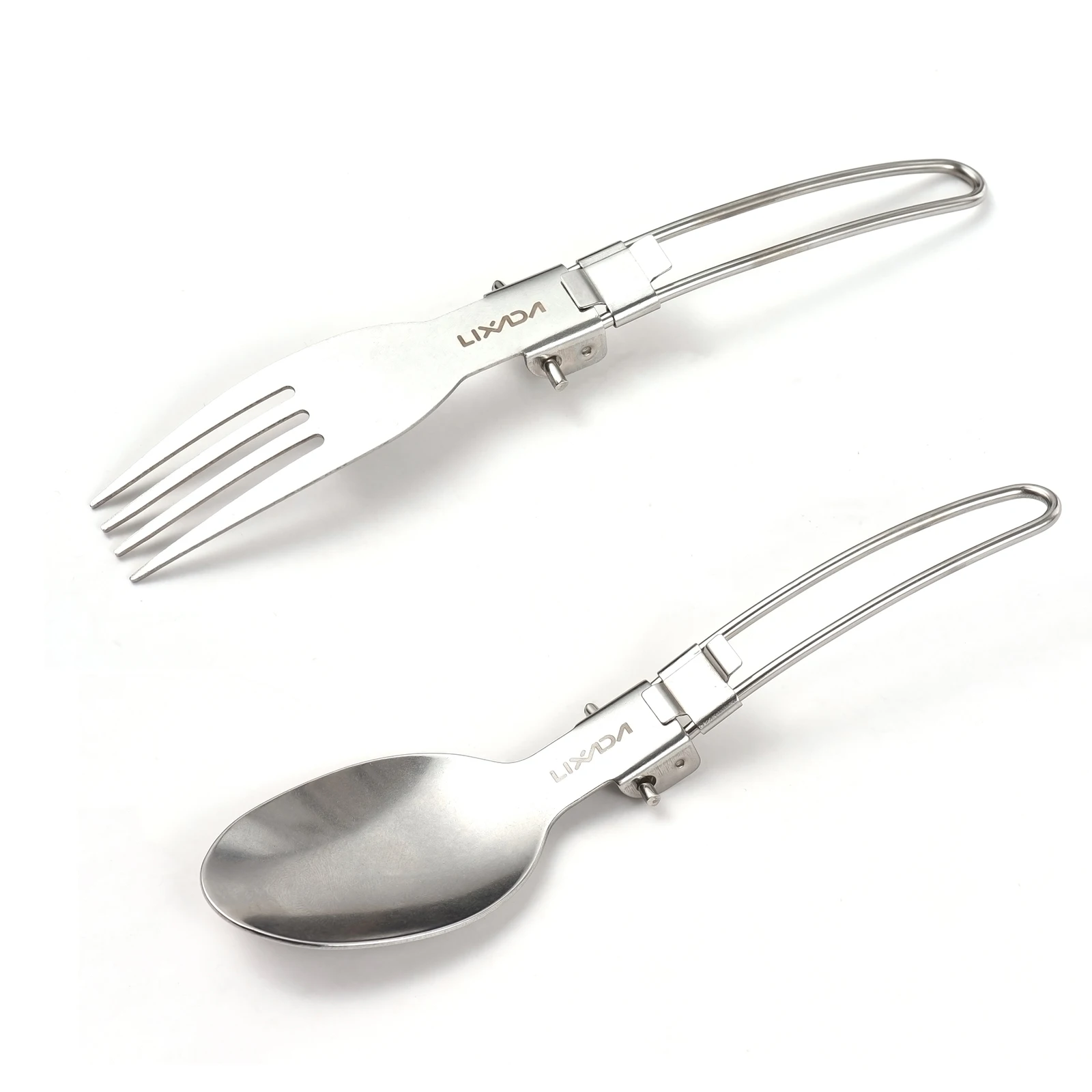 LIXADA Folding Camping Utensils Set Portable Stainless Steel Foldable Spoon Fork for Camping Hiking Picnic Travel Tableware