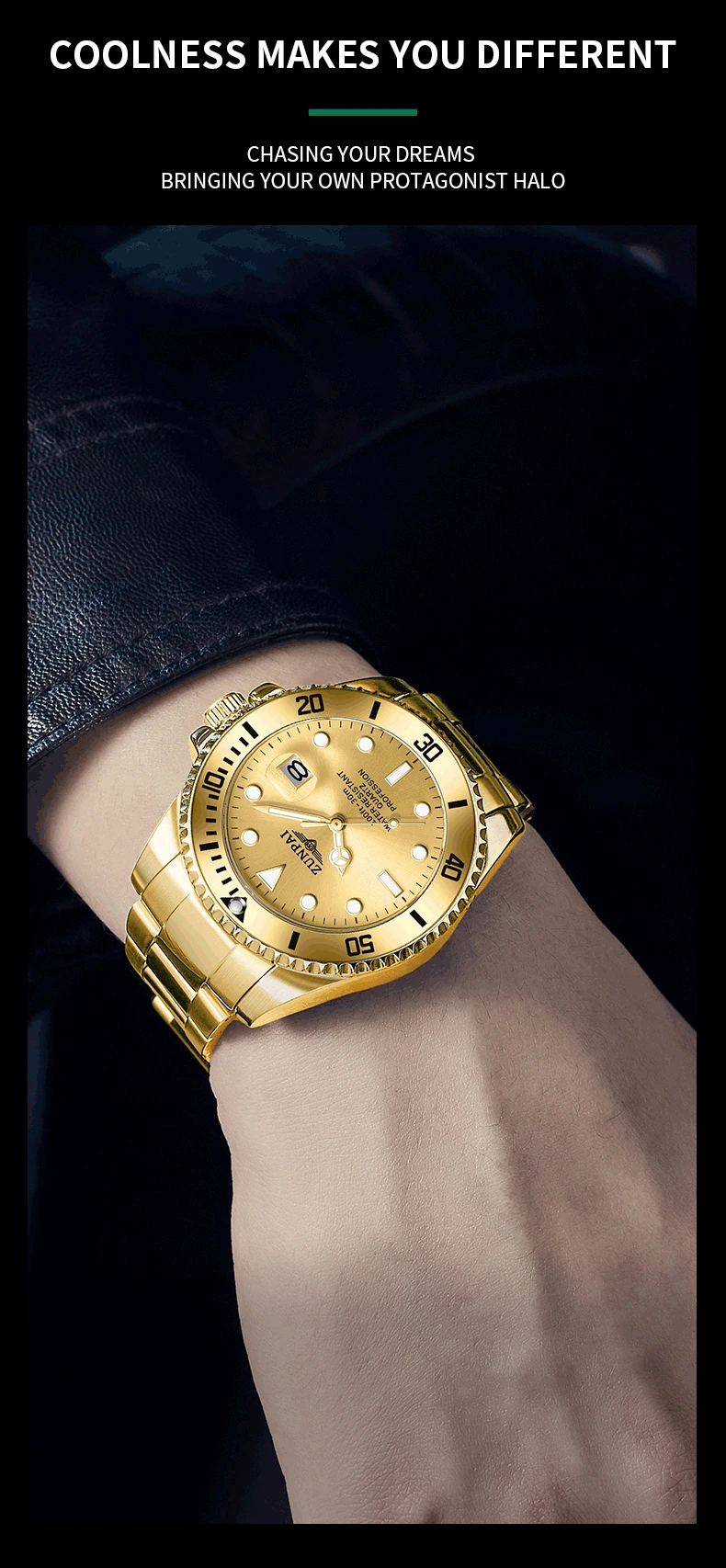 100%Original ZUNPAI Watch for Men's Waterproof Sports Stainless Steel Diving Wristwatches Golden 2022New Fashion Luxury TOPBrand