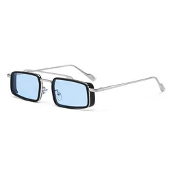 Trendy Double - Rail UV - Resistant Small Frame Sunglasses - Fashionable & Business Style (SilverBule)