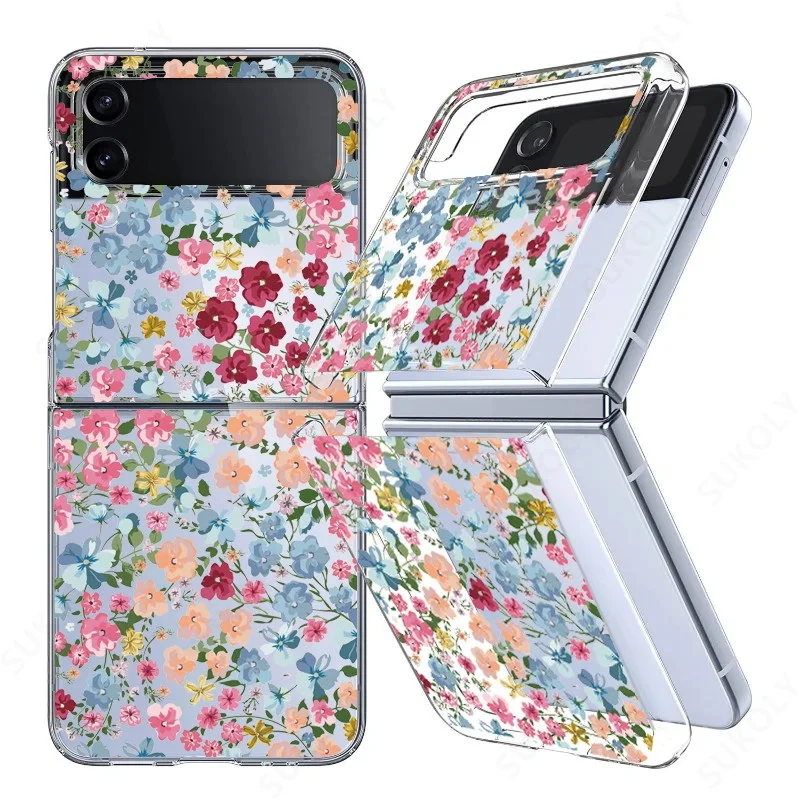 Flower Pattern Shockproof Transparent Folding Phone Case