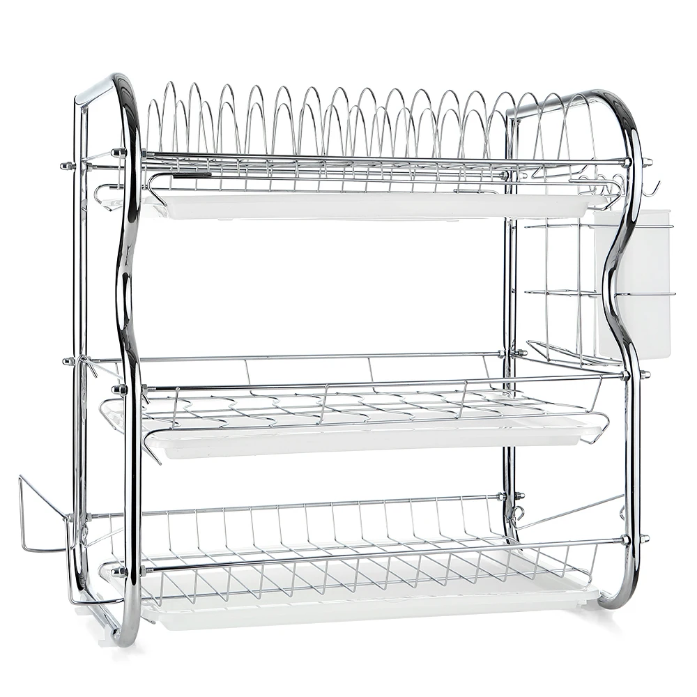 2/3 Tier Dish Drainer Stainless Steel Drying Rack Bowl Pot Draining