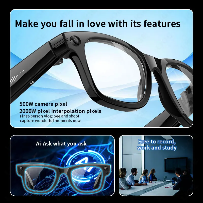 LIGE New AI 500W Camera Smart Glasses HD Video Shooting Bluetooth Call Sunglasses Voice Control Translation Color-change Lenses