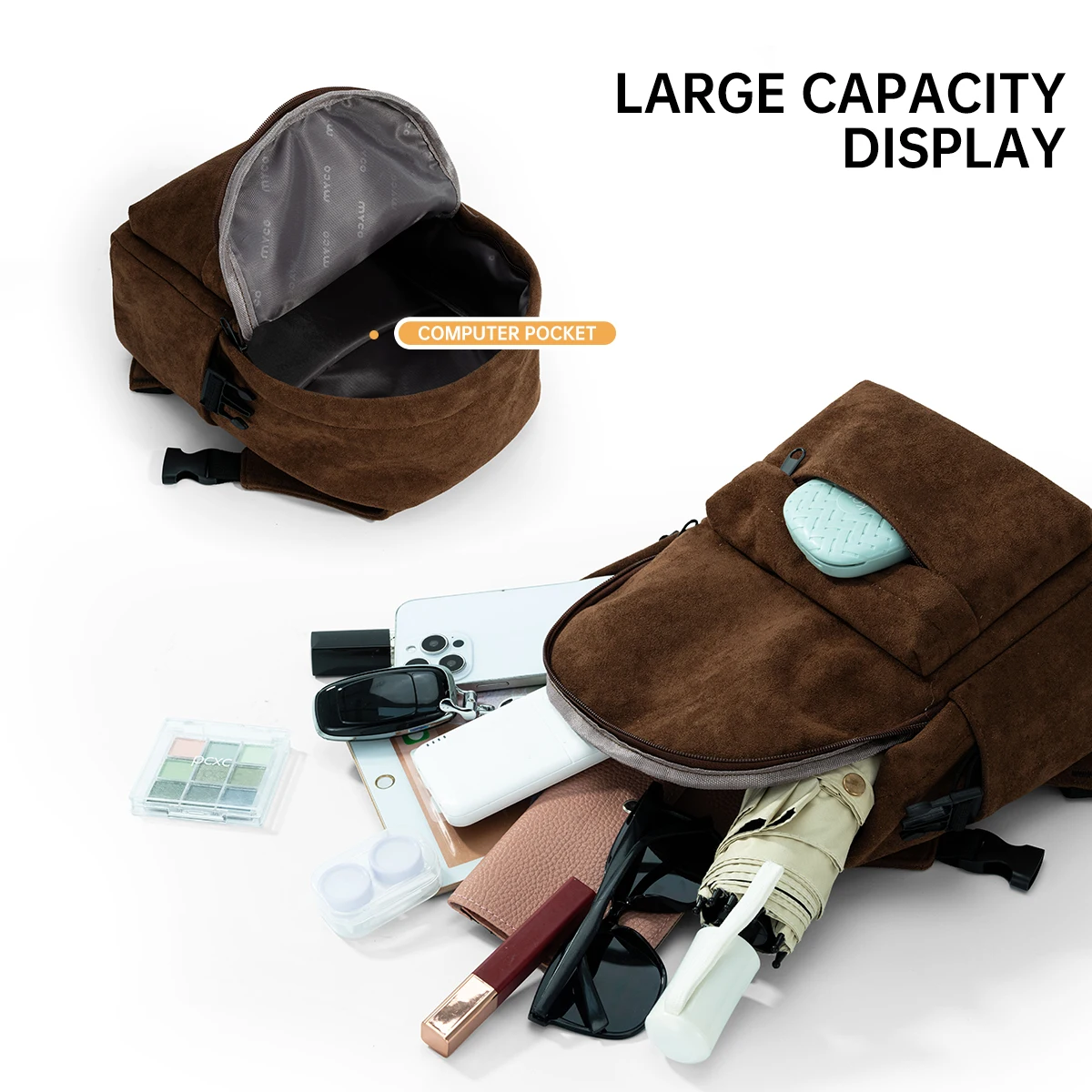 Backpack for Women, Commuter Computer Bag, Lightweight Large-Capacity Nylon Suede Backpack for Work, Travel, College Students, School Bag for Female High School Students