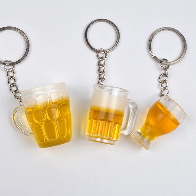 SimulationBeerMugKeychainResinKeyRingsCoupleWomenMenKeyChain