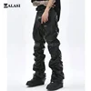 Hip Hop Mens Pleated Pu Leather Pants Harajuku Retro Streetwear Loose Ruched Casual Trousers Straight Solid Color Black Pants 1