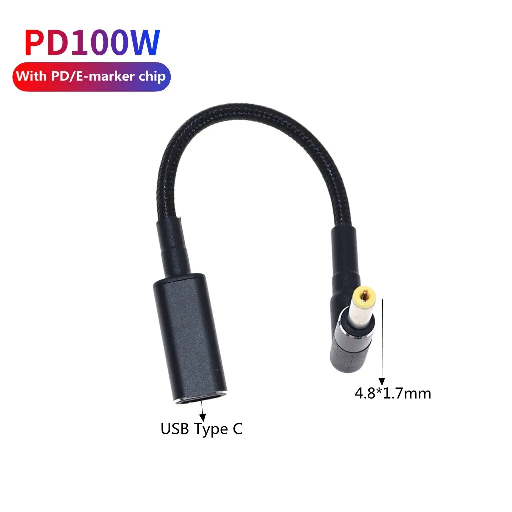

100 Вт USB C PD зарядный кабель USB 3.1 Type C мама до 4,8*1,7 мм со штырьковым разъемом переходник для ноутбука Hp TPN-Q113