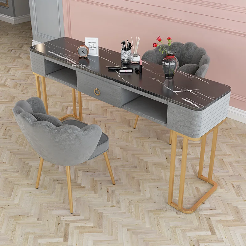 Modern Minimalist Nail Tables Manicure Shop Table and Chair Set Light Luxury Single Double Professional Manicure Table Chair AA