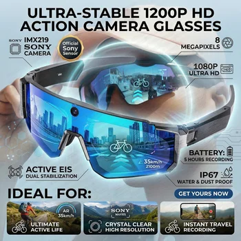 Nuovi Occhiali Smart AI 2026 con ChatGPT, Fotocamera 1080P 8MP Anti-vibrazione, Occhiali da Sole Sportivi per Ciclismo con Video e Foto, Doppio Microfono, 32GB, Occhiali Antivento