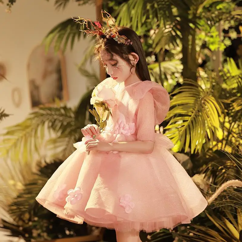 

2023 Princess Flower Girl Dress for Baby Girls Kids Princess Formal Party Dresses Teens Pink Ball Gown For Graduation Ceremony