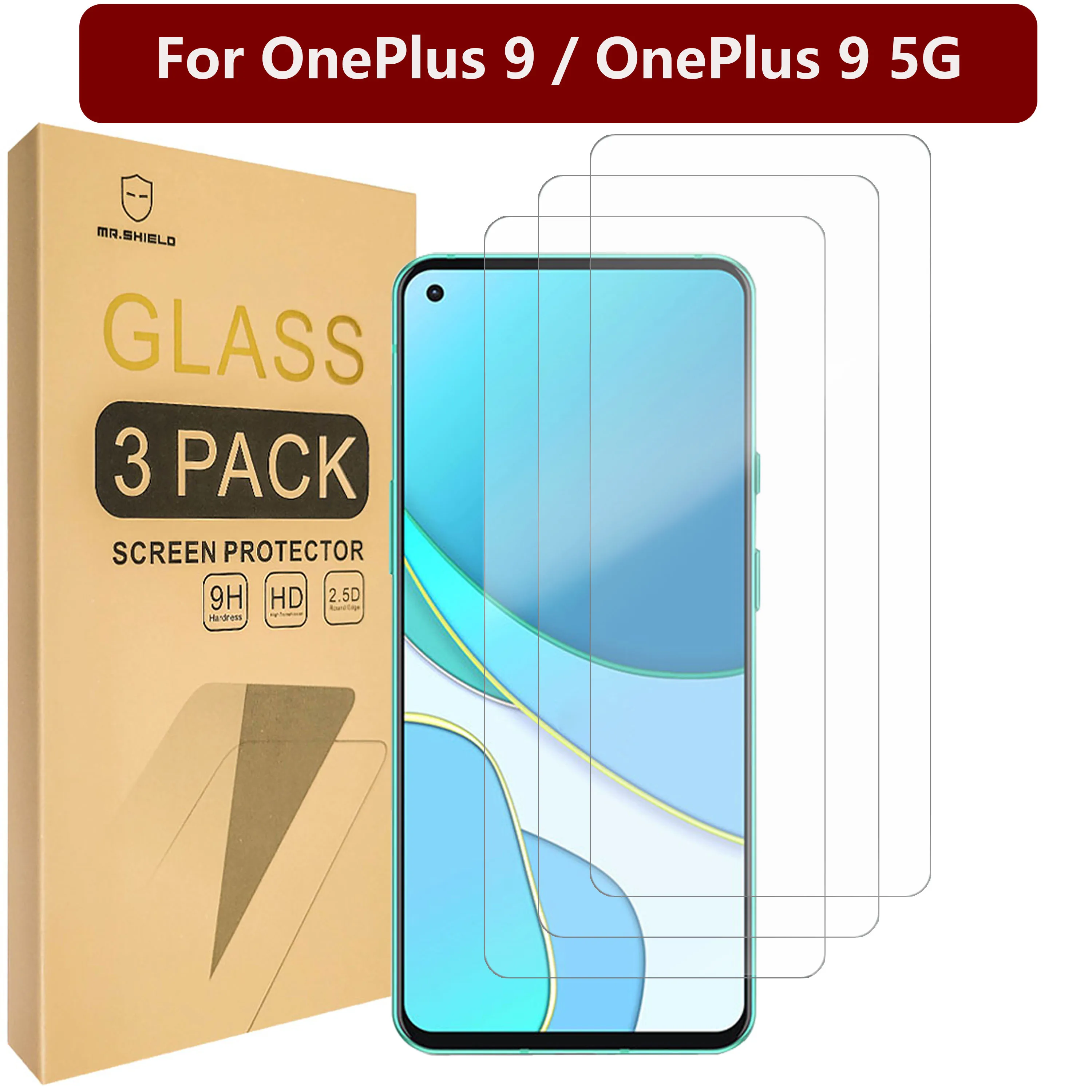 

Mr.Shield [3-Pack] Designed For OnePlus 9 / OnePlus 9 5G [Tempered Glass] [Japan Glass with 9H Hardness] Screen Protector