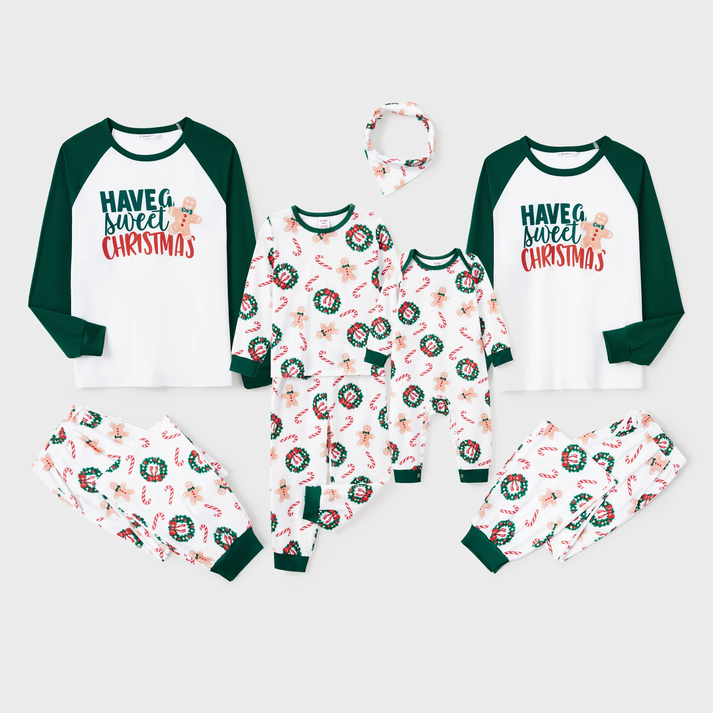 Conjuntos de pijamas navideños a juego para toda la familia, mangas raglán, estampado de hombre de jengibre, eslogan, cordón y bolsillos