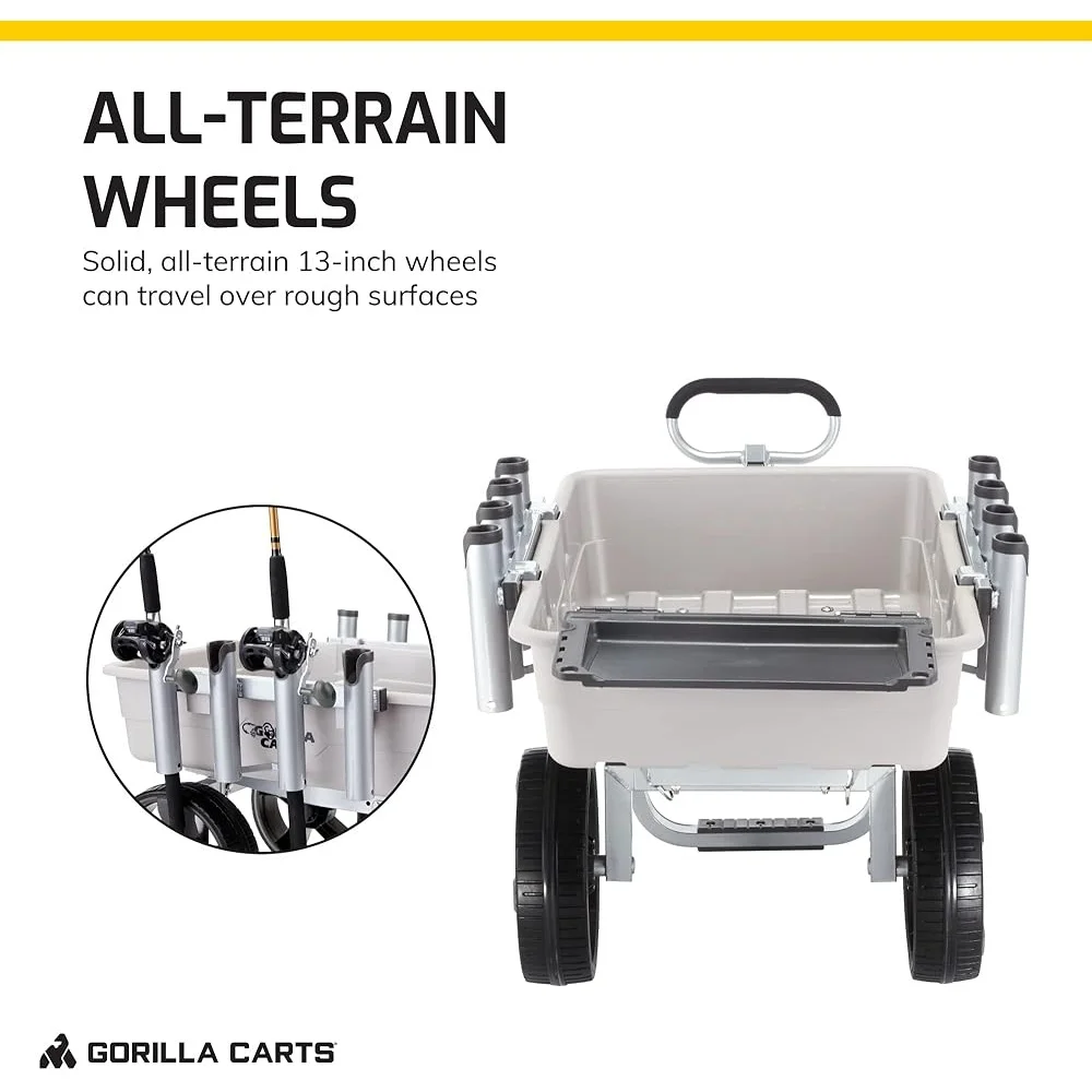 Heavy Duty Fishing Cart Marine Utility Wagon All Terrain Tires with Rod Holders and Foldable Bait Tray 200lb Capacity