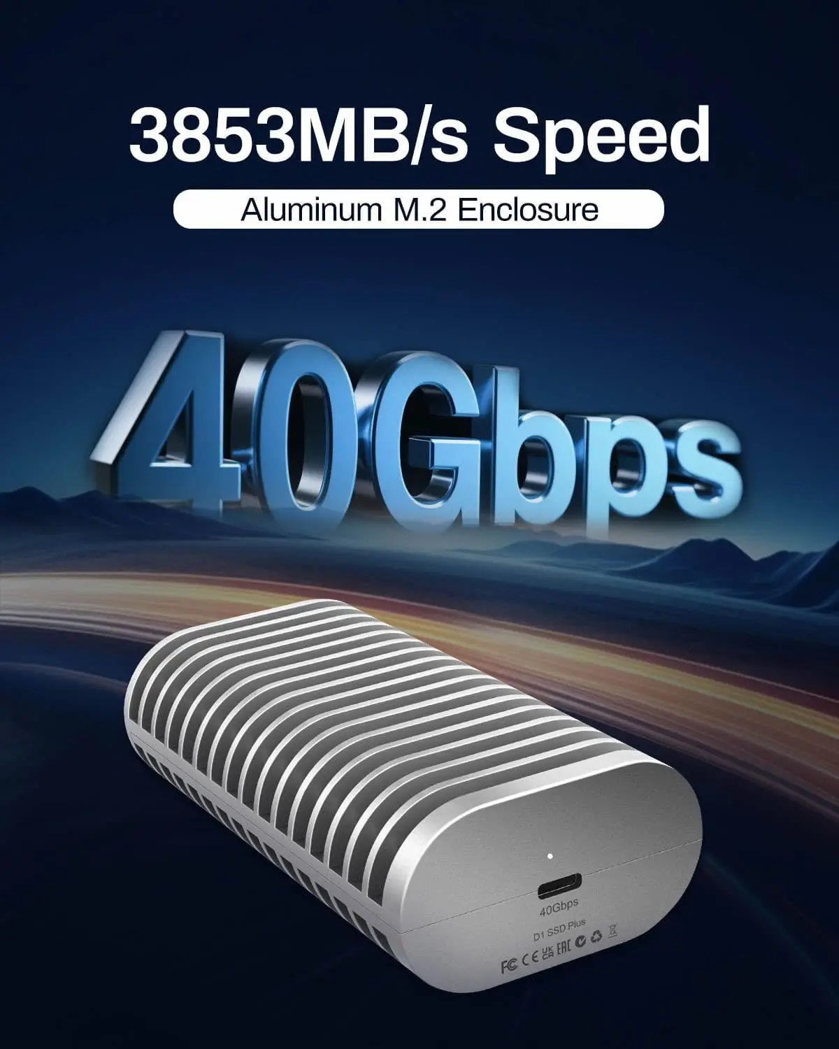 TERRAMASTER D1 SSD 플러스 40Gbps M.2 NVMe SSD 케이스 알루미늄 M.2 케이스 USB 타입-C 케이스(디스크 없음)