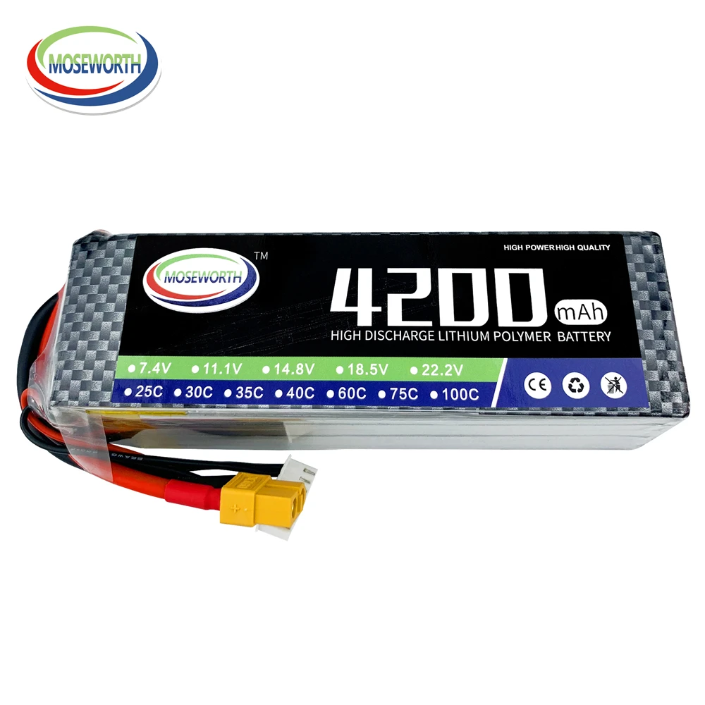Batterie Drone 5S LiPo 3300mAh 4200mAh avec connecteur XT60 T Plug, vue de côté