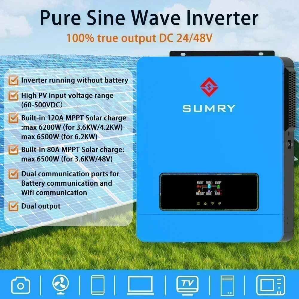 3.6kw/4.2/6.2KW ON/off Gird Solar Inverter 24V 48V 220V 120V Pure Sine Wave MPPT Solar Charger Hybrid Solar Inverter solar inverter sine wave inverter power inverter