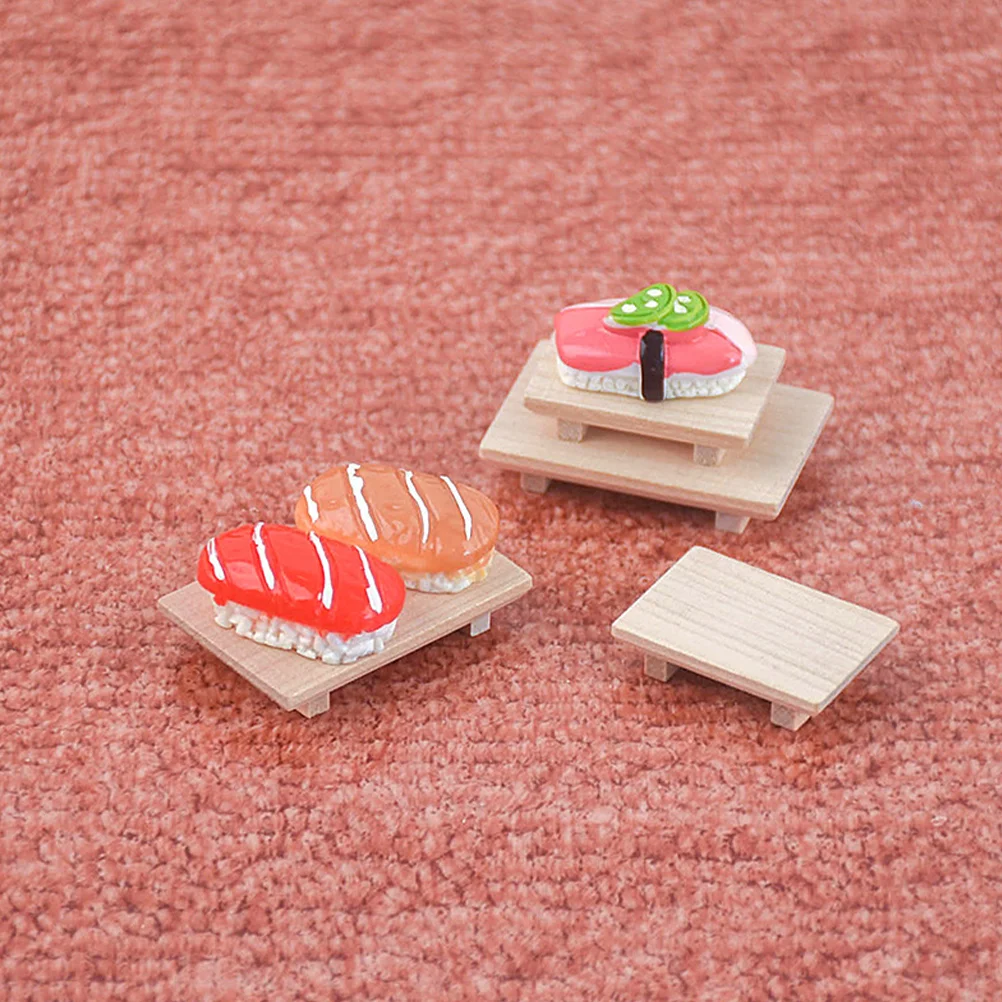 

2 Pcs Ornaments House Simulated Wooden Plate Sushi DIY Set Models Miniature Food