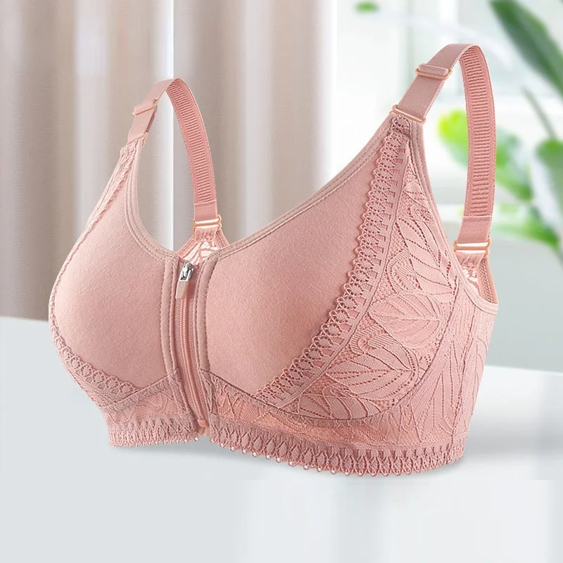 

Женское нижнее белье размера плюс, бюстгальтер из хлопка без косточек, с передней молнией, удобное нижнее белье, расширенные плечевые лямки, U-образная спинка