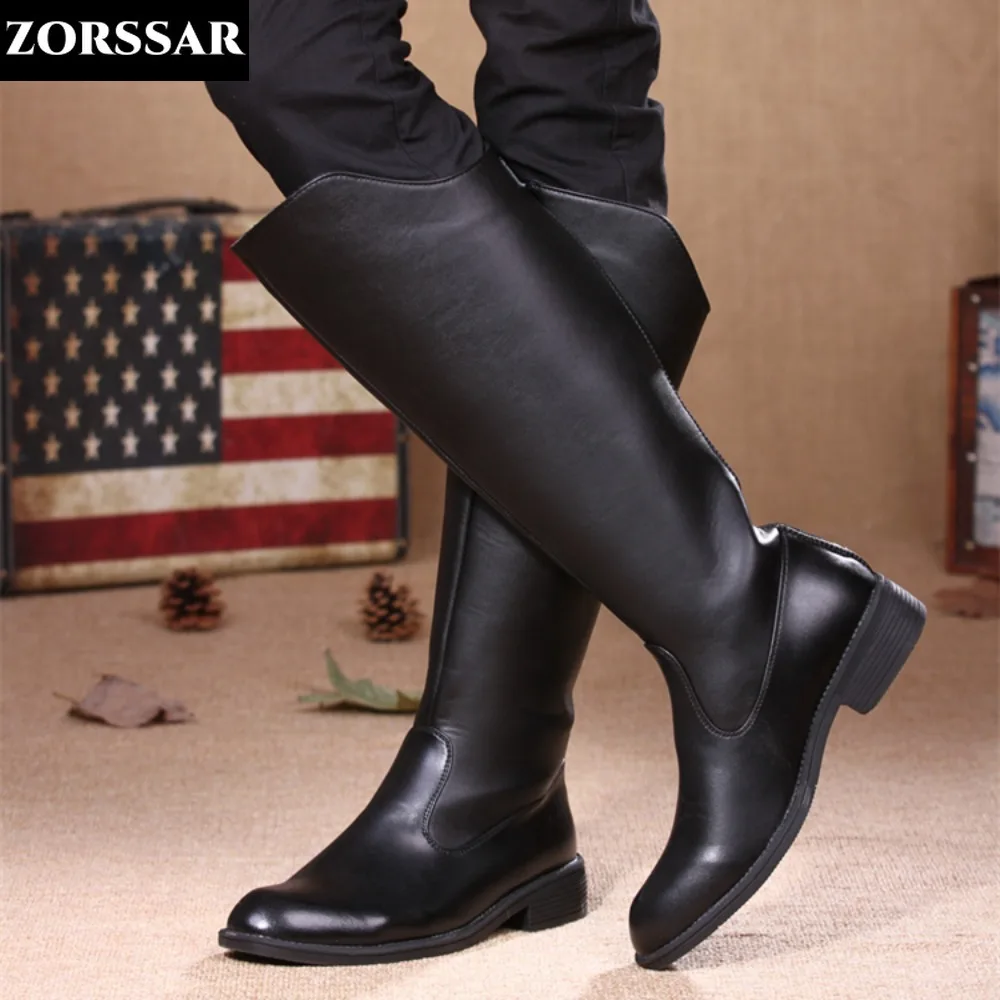 

Men Long Boots Pu Leather Equestrian Boots Winter Warm Male Knee-high Military Army Honour Guard Tactical Boots Knight Boots