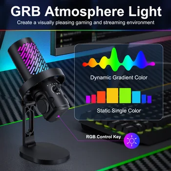 Tenlamp RGB USB Streaming Microphone ,Professionl Computer Condenser Mic For PC Mac Recording YouTube Podcasting Gaming Laptop Desktop 3