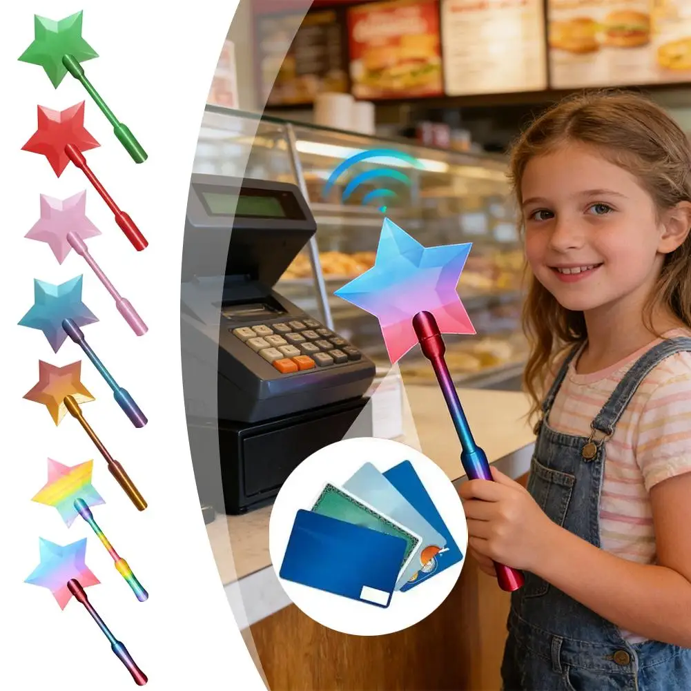 애니메이션에서 영감을 받은 스타 완드 탭 투 페이 카드 홀더 3D 프린팅 휴대용 신용 카드 슬리브 마법 결제 완드 장식 장난감