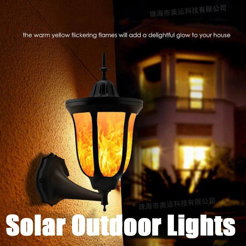 Solar Flame Wall Lights LED Torch Courtyard Lawn Villa Lantern Retro Wall Doorway Christmas Halloween Decorations Lamps Lighting unique flint grinding wheel cigarette lighter retro windproof flame kerosene lighters oil gasoline flip armor brass lighter