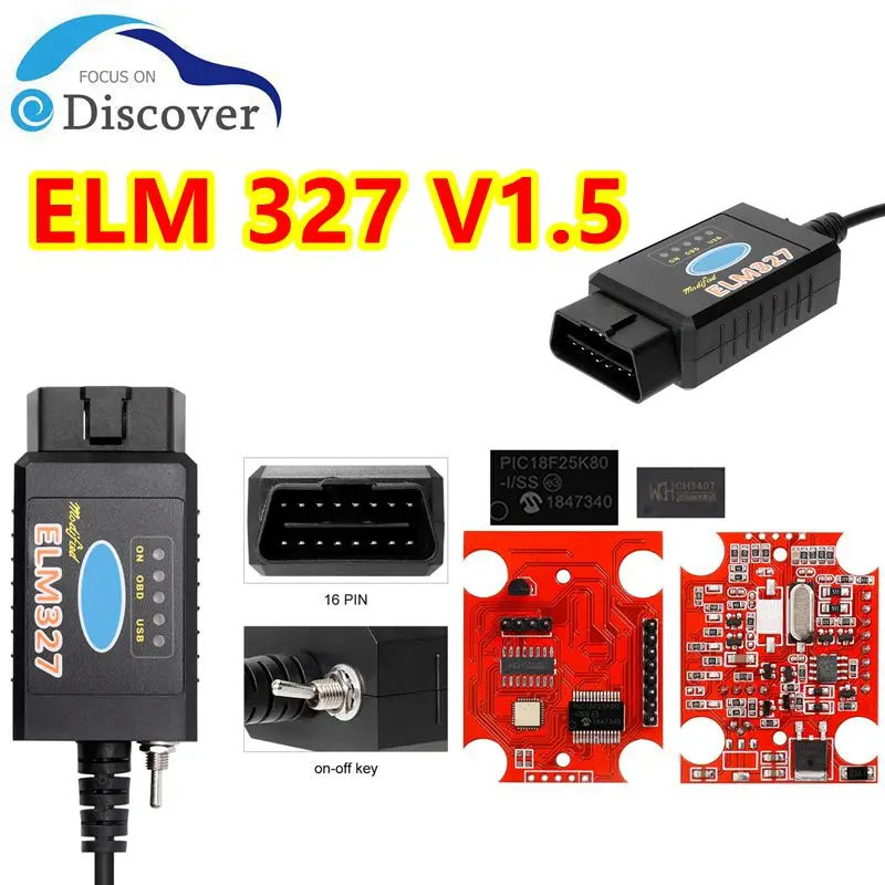 Elm327 V1.5 Pic18F25K80 Ftdi/Ch340 Con Switch Code Scanner Obd2 Bluetooth Elm327 Wifi Per Ford Forscan Diagnostic Tool