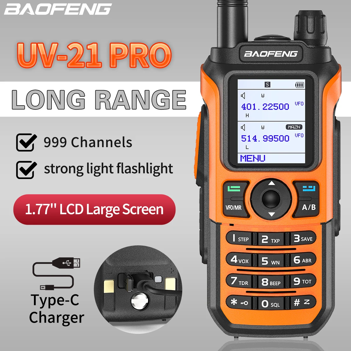 BaoFeng UV21 Pro Walkie Talkie Dual Band UHF VHF Handle Long Range