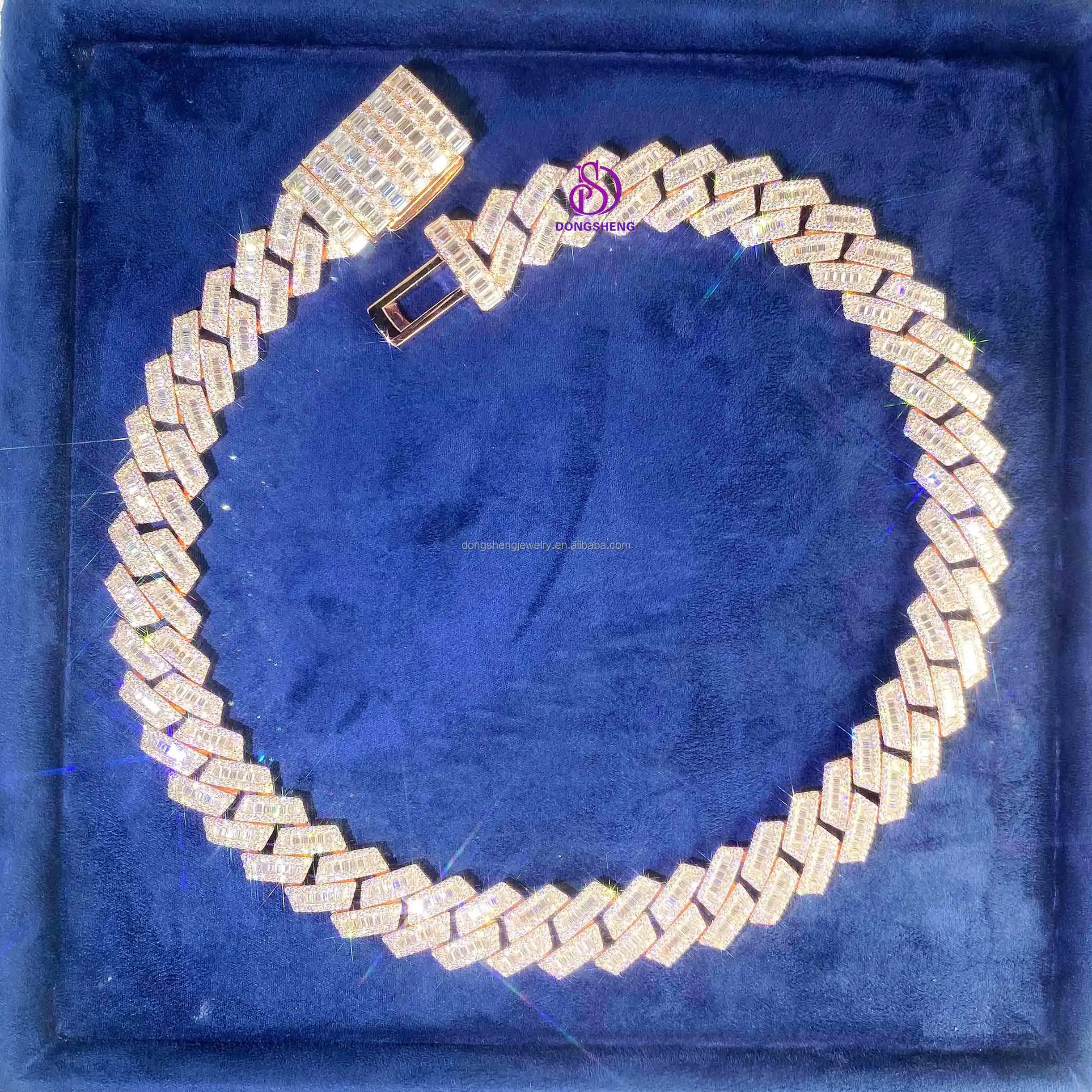 

15mm Customization Hip hop Cuban Link Necklace White Gold Plated Iced Out Moissanite Diamond Cuban Chain