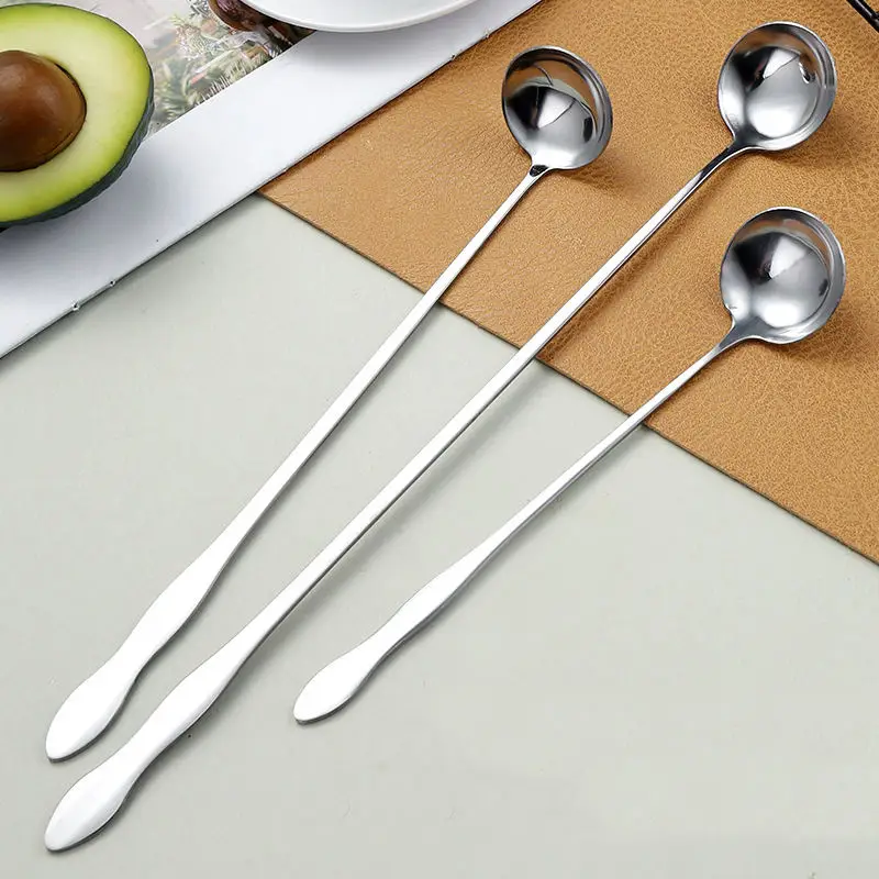 30CM Stainless Steel Long Handle Stir Spoon Creative Ice Cream Dessert Scoop Korean Cocktail Coffee Tea Mixing Spoon Flatware