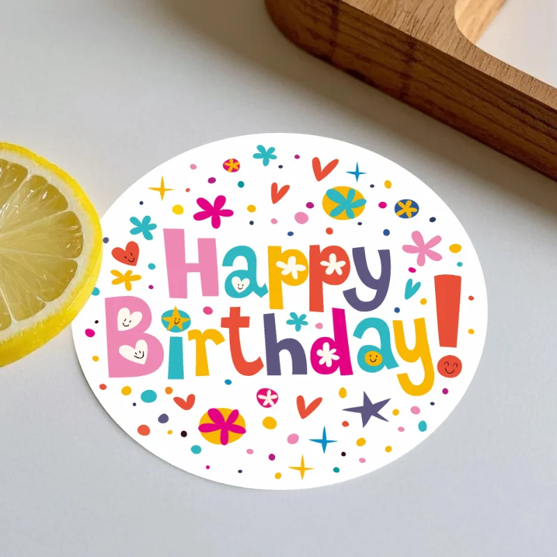 60pcs 3.8cm Round Happy Birthday Stickers 'Happy Birthday' Gift Decorative Labels Kids Party Favors Cute gift bag Decor Supplies