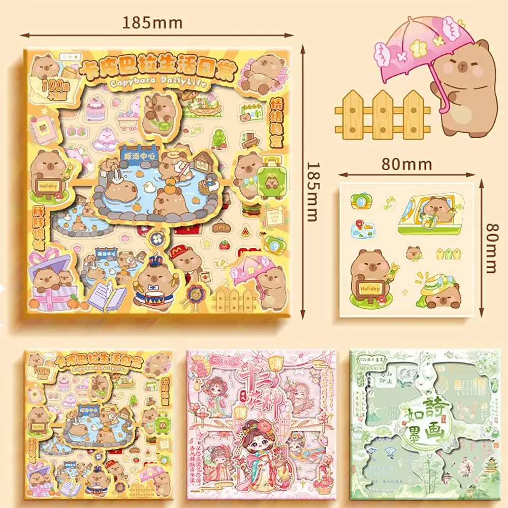 100 Sheets Trendy Non-Repeating Capybara Animal Stickers Waterproof 2024 Kids Sticker Cartoon Cute Suitcase Decal Children