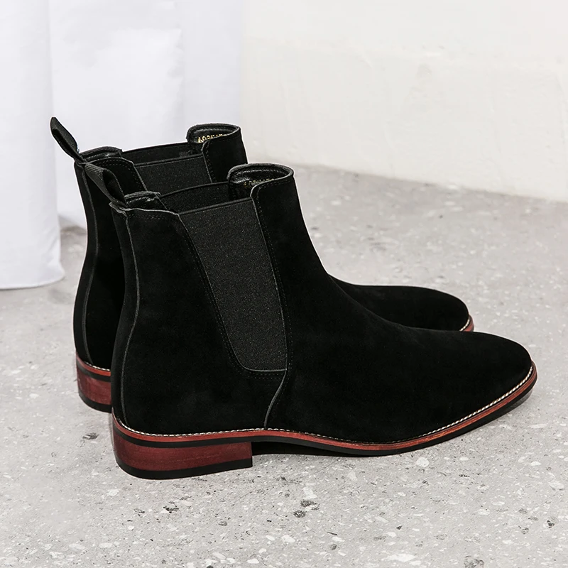 Men Classic Retro Chelsea Boots Pointed Leather Ankle Boots Size 38-46