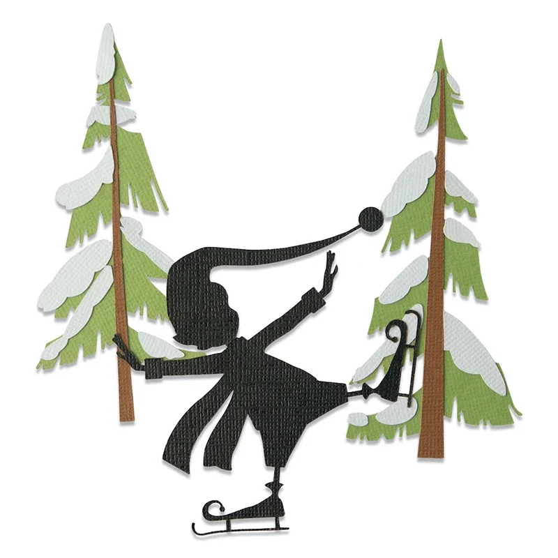 2023 New Christmas Skating Hat Boy Metal Cutting Dies Snow And Tree Dies Cut Scrapbooking Per Artigianato Creazione Di Carte Senza Set Di Francobolli