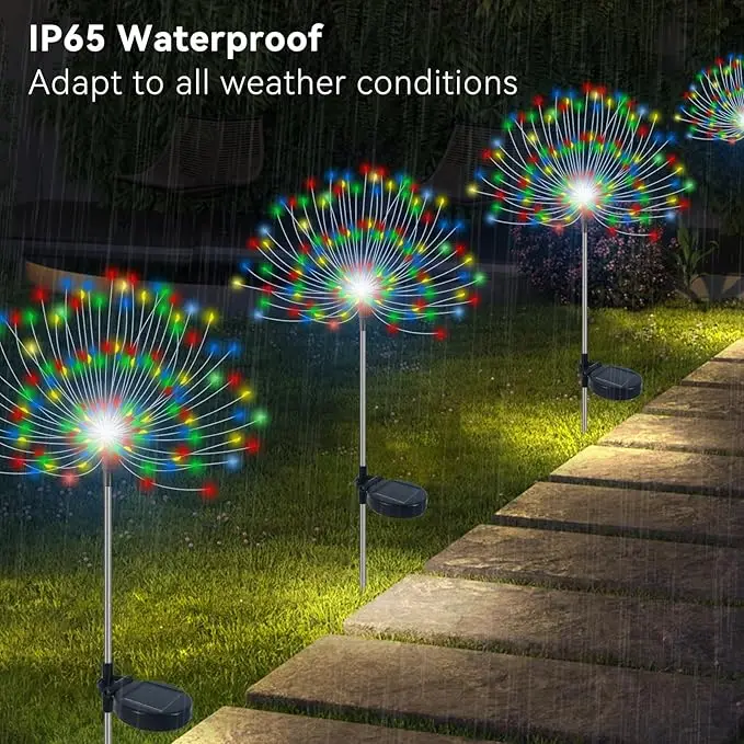 Solar Outdoor Firework Lights 200 LED Waterproof 2 Modes Decorative for Party Garden Footpath