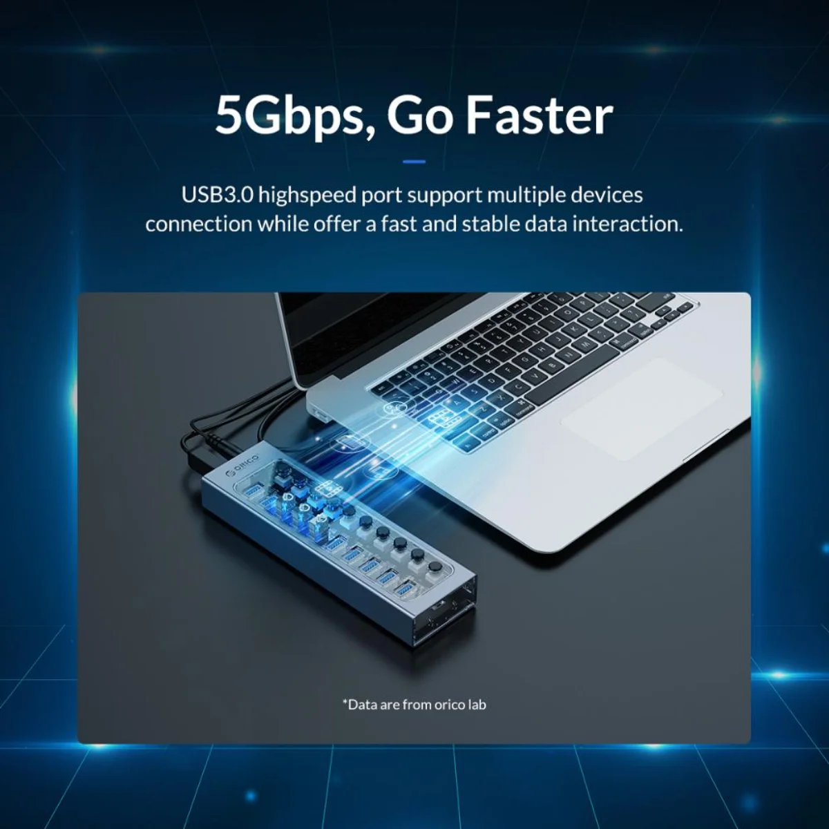 Soquete Divisor de Hub Usb Alimentado por Orico com Interruptores Ligados e Desligados Adaptador de Energia para pc Extensão Usb 3.0 12v 10 13 16 Portas - Imagem 6