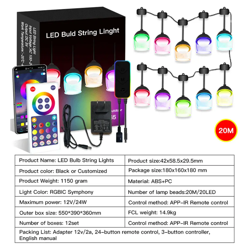 

10M 12.5M 20M LED Strip Lights Remote / Voice Control Musical Rhythm Waterproof