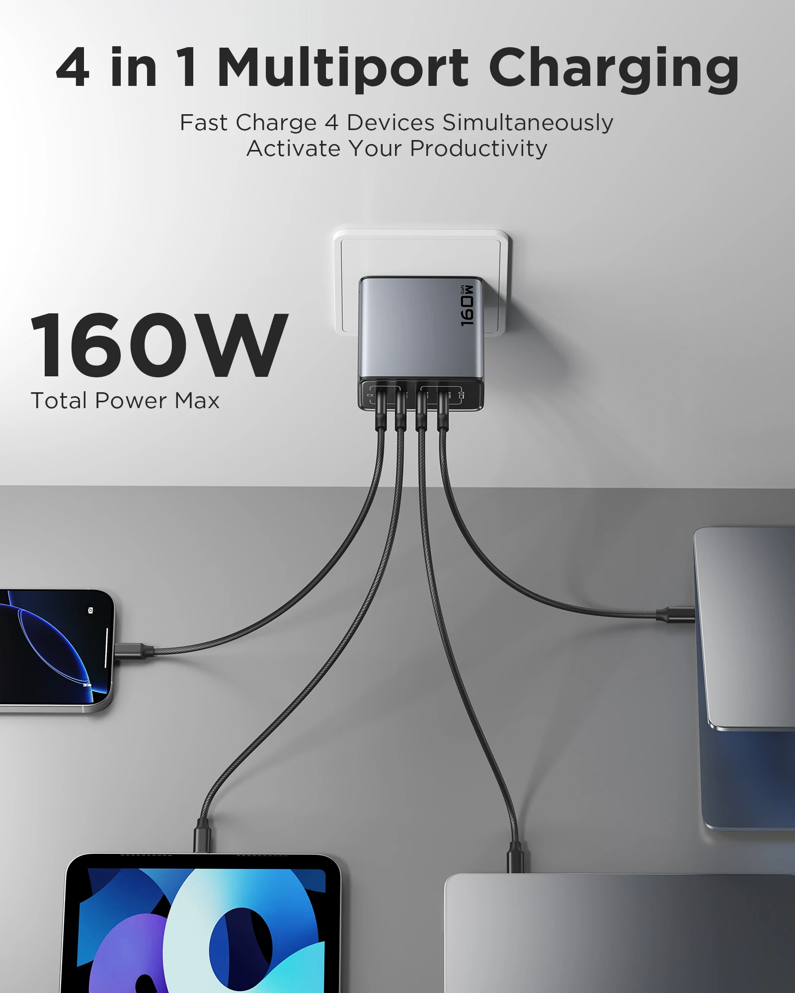 PISEN Charger GaN 160W 4 USB C Port