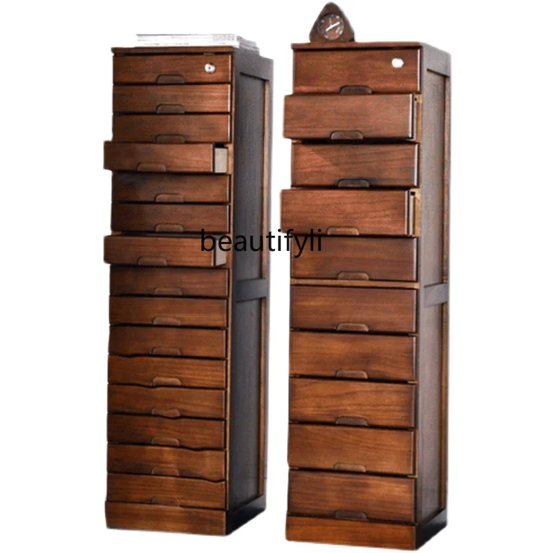 

Solid Wood Chest of Drawers Storage Cabinet Bedroom Locker under Table Chest of Drawer Retro Wood with Lock Data Cabinet