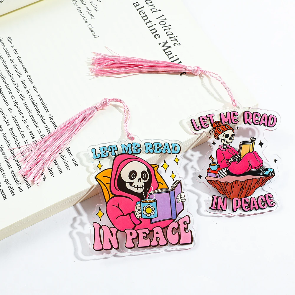 Love Reading Skeleton Man Bookmark Acrylic Bookmark Tassel Gift for Book Lovers School Supplies Reading Markers for Men bookmarks stationery supplies acrylic bookmark