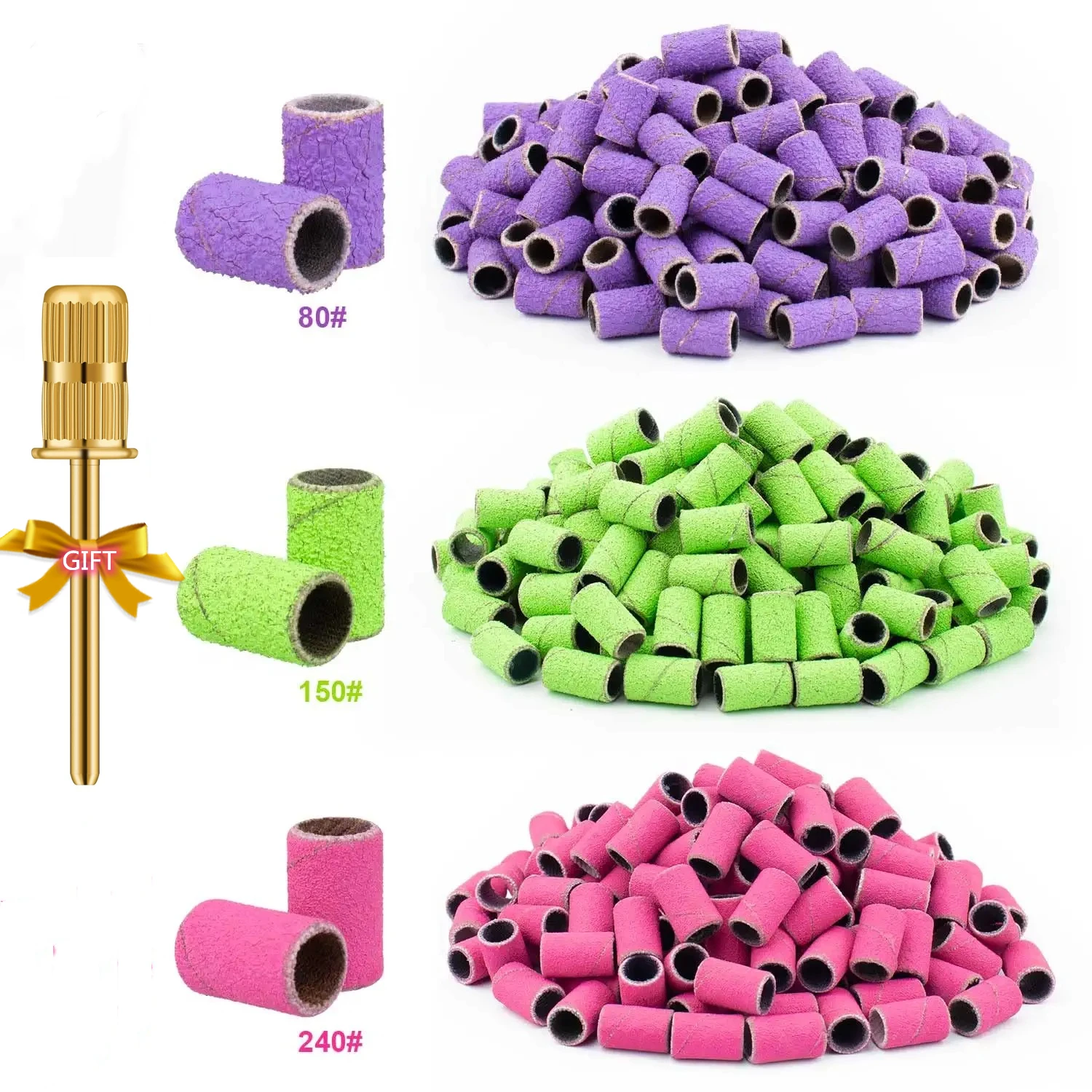 Nail Sanding Bands for Nail Drill #80#150#240 Grits 50 Pcs Colorful Coarse Fine Nail Sanding Caps 1Pcs 3/32 Mandrel Bits Set 100pcs 1 nail drill sanding bit zebra bands grinder for polish machine mandrel remove gel cuticle nail sanding tool 80 120 180